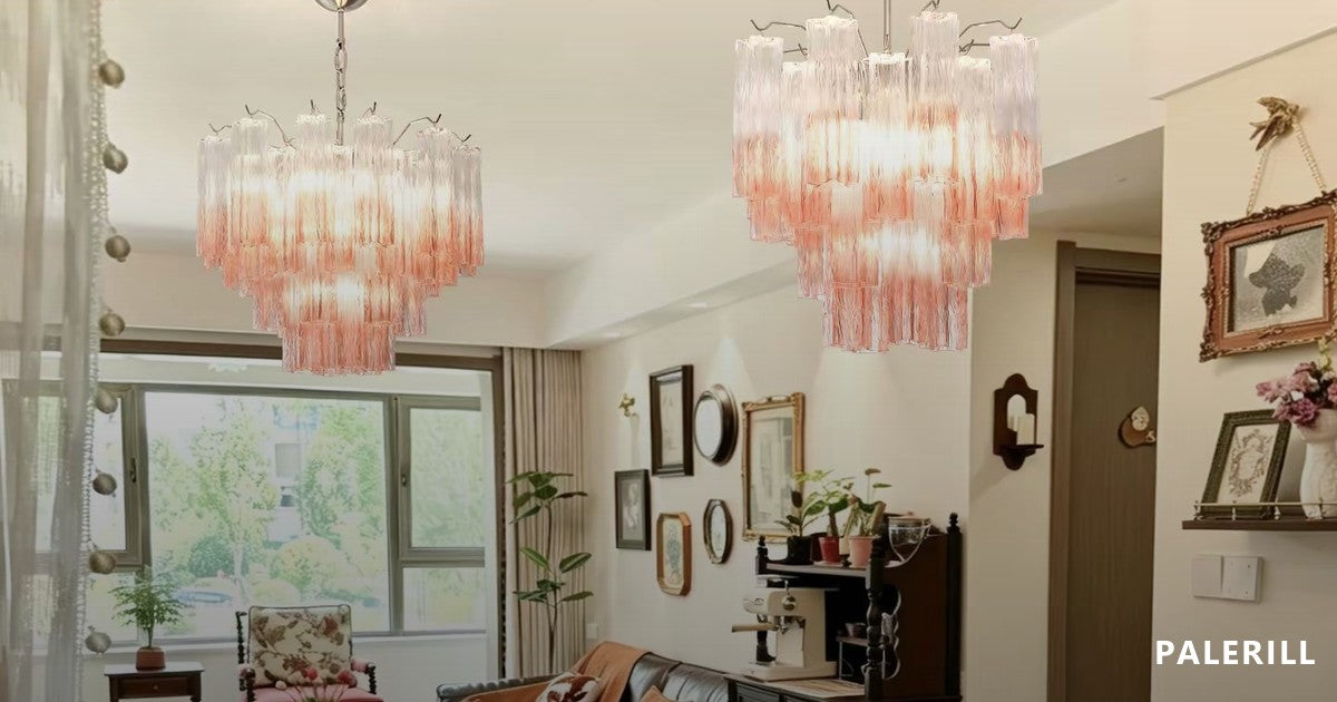 Oversized chandeliers installed in a residential interior