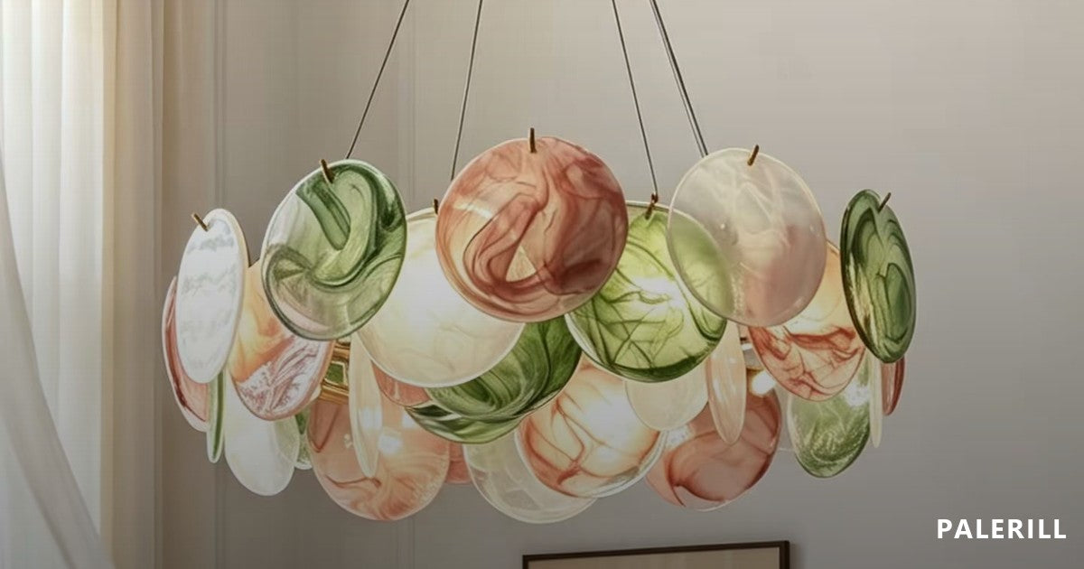 Cluster chandelier in mixed glass colours