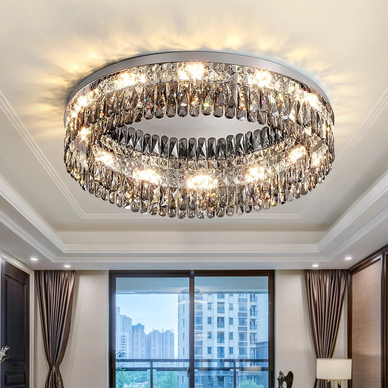 AM0111 · Modern Minimalist Round Crystal Flush Mount Ceiling Light for Bedrooms — AM0111, view 2