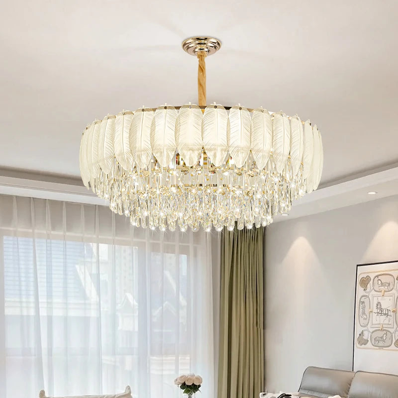 AM0064 · Modern Minimalist Cream-Tone Crystal Chandelier for Living Spaces — AM0064, view 2
