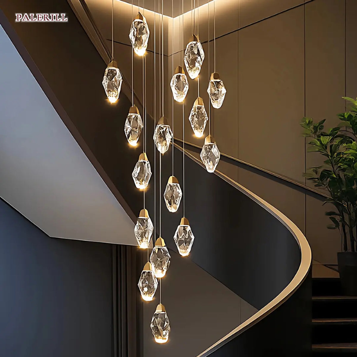 AM0539 — Minimalist Spiral Staircase Crystal Chandelier for Stairwells