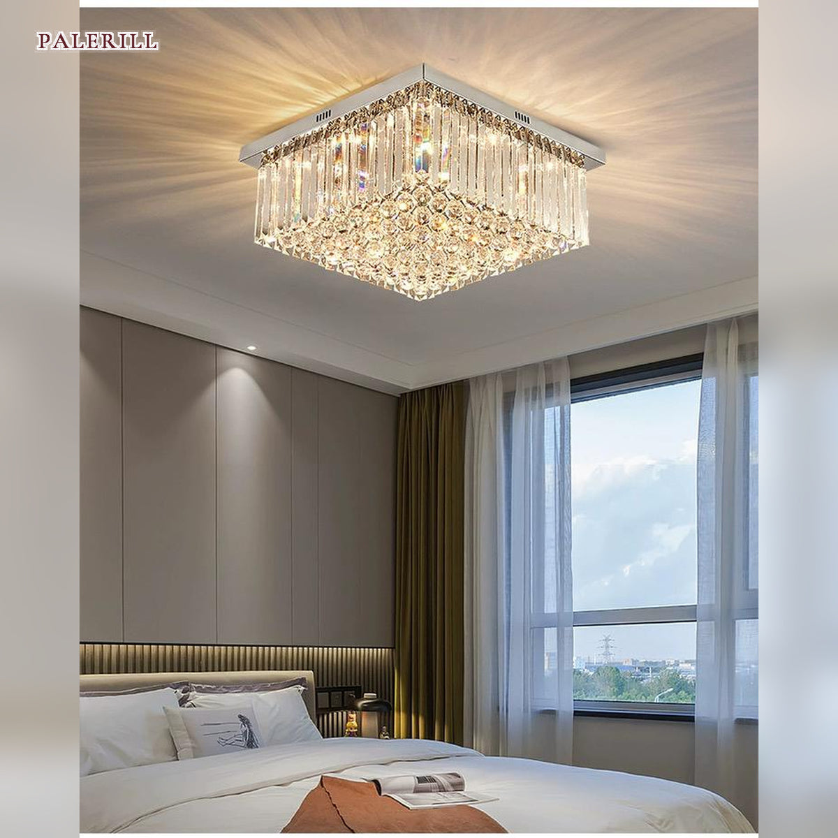 AM0518 — Light Luxury Square Crystal Ceiling Light for Living Rooms