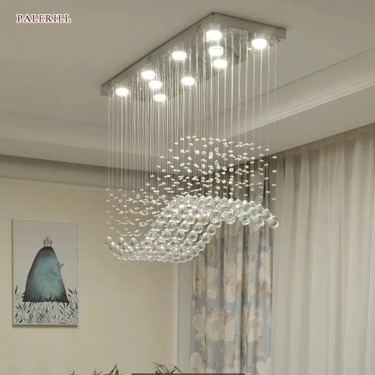AM0675 — Light Luxury Linear Crystal Chandelier for Dining Rooms