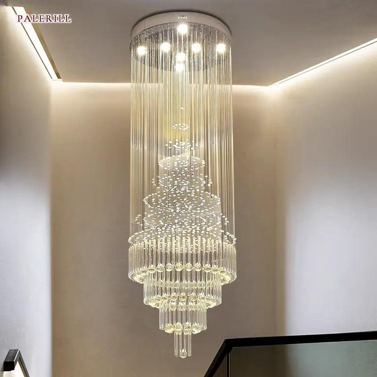 AM0483 — Modern Minimalist Stairwell Crystal Chandelier for Living Rooms