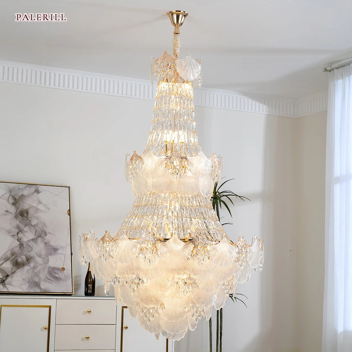 AM0544 — Light Luxury Ginkgo Leaf Crystal Chandelier for Living Rooms