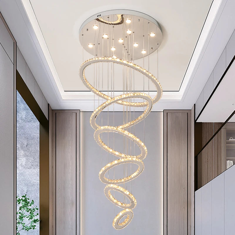 AM0051 · Modern Minimalist Stairwell Ring Composition Crystal Chandelier — AM0051, view 3