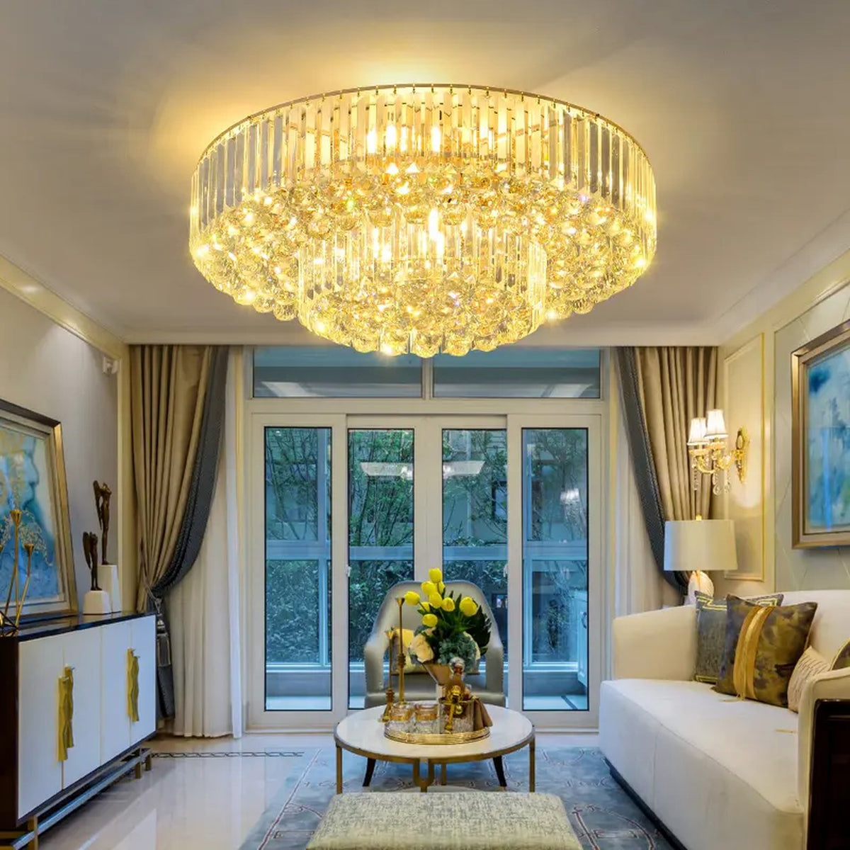 AM0505 — Grand Round Crystal Ceiling Light for Living Rooms