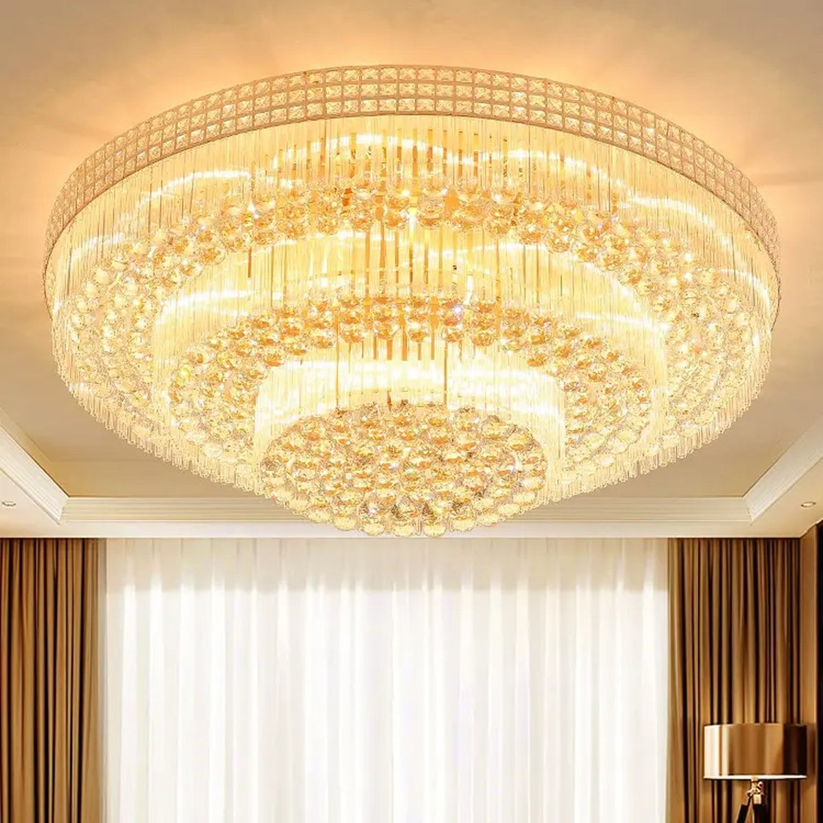 AM0532 — Grand Round Crystal Ceiling Light for Living Rooms