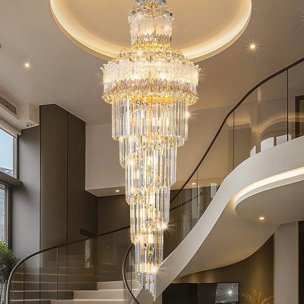 AM0685 — Modern Minimalist Stairwell Crystal Chandelier for Living Rooms