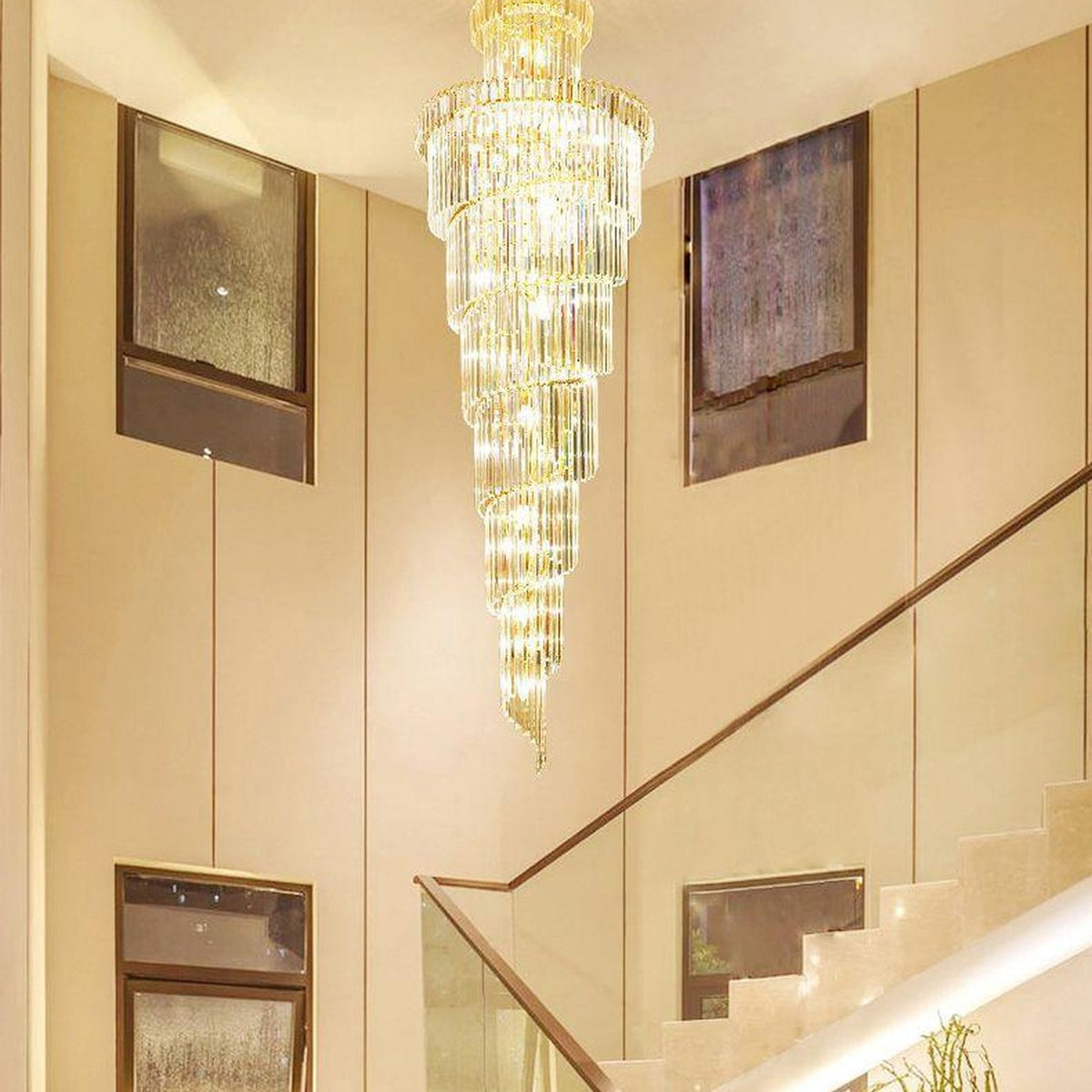 AM0636 — Minimalist Spiral Staircase Crystal Chandelier for Living Rooms