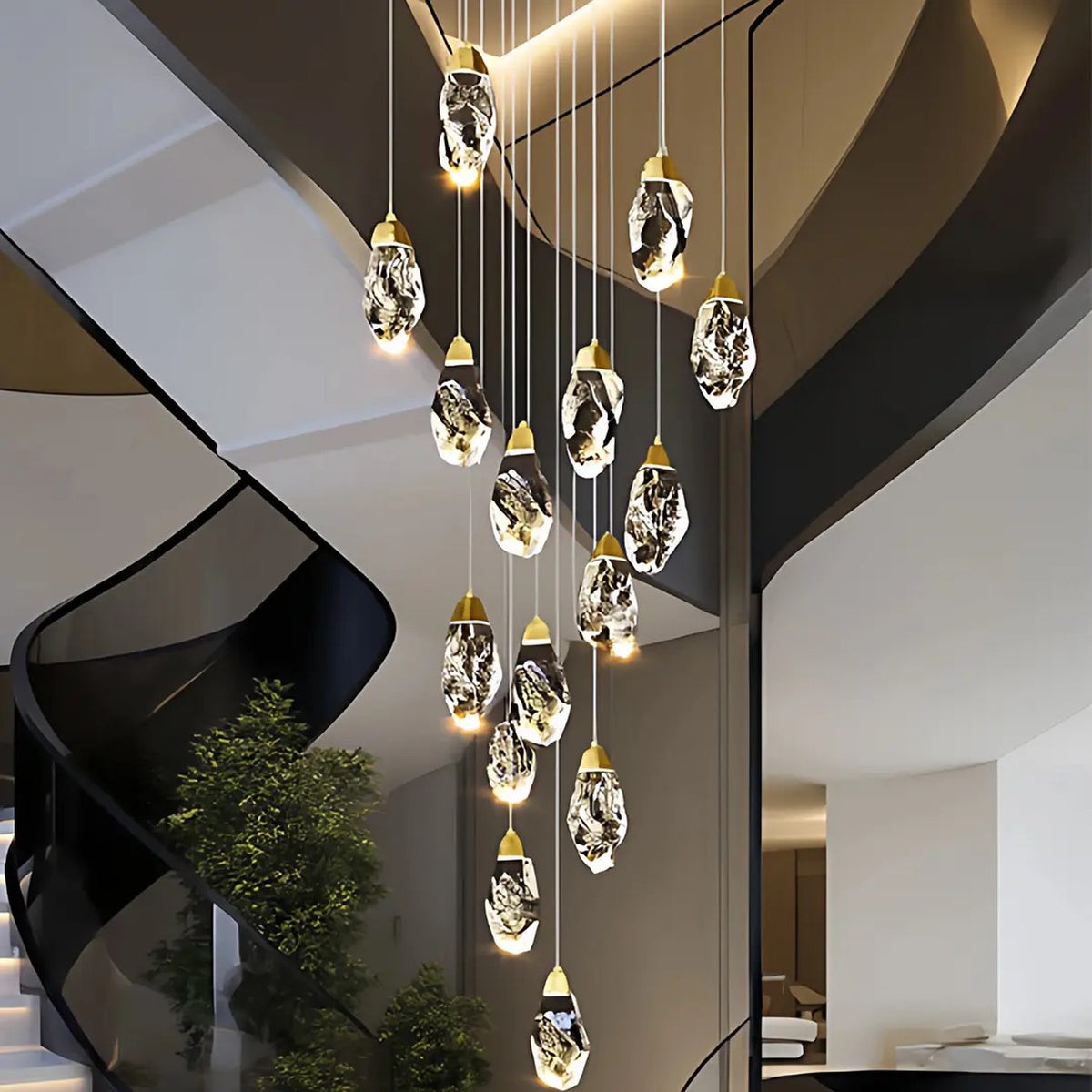 AM0539 — Minimalist Spiral Staircase Crystal Chandelier for Stairwells