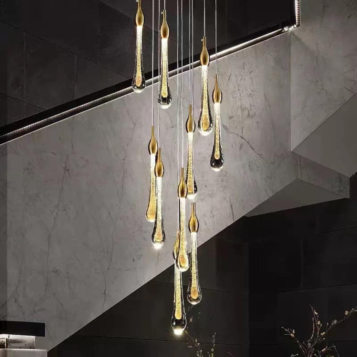 AM0566 — Light Luxury Spiral Staircase Crystal Chandelier for Living Rooms
