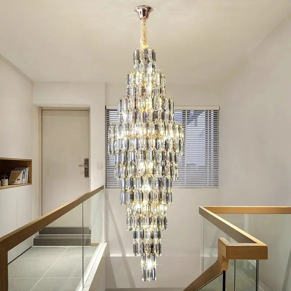 AM0701 — Minimalist Spiral Staircase Crystal Chandelier for Living Rooms