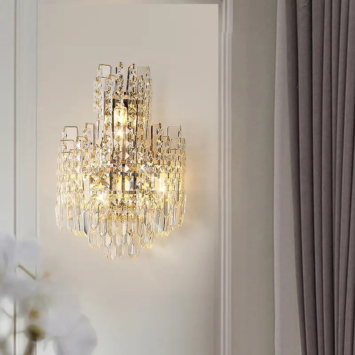 AM0482 — Postmodern Stairwell K9 Crystal Wall Light for Living Rooms