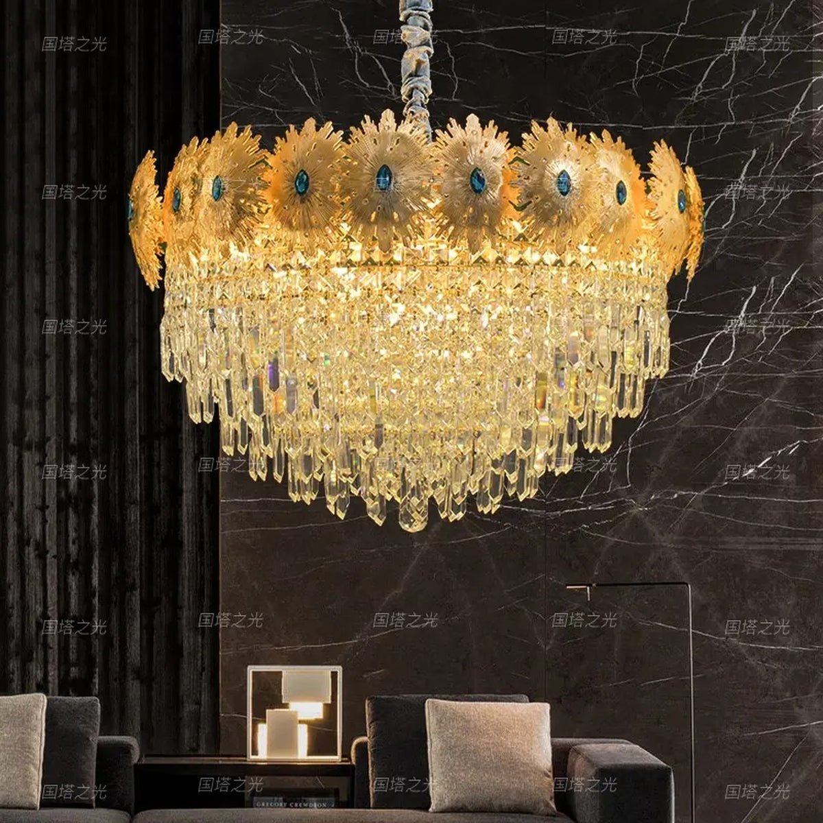 AM0692 — Light Luxury Peacock Imported K9 Crystal Chandelier for Living & Dining Rooms