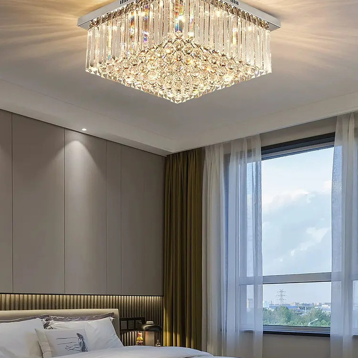 AM0518 — Light Luxury Square Crystal Ceiling Light for Living Rooms