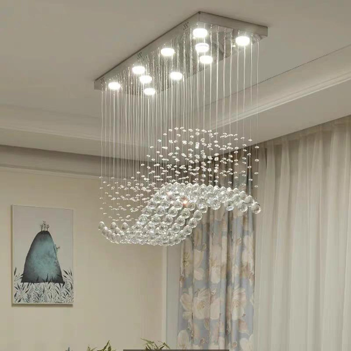 AM0675 — Light Luxury Linear Crystal Chandelier for Dining Rooms