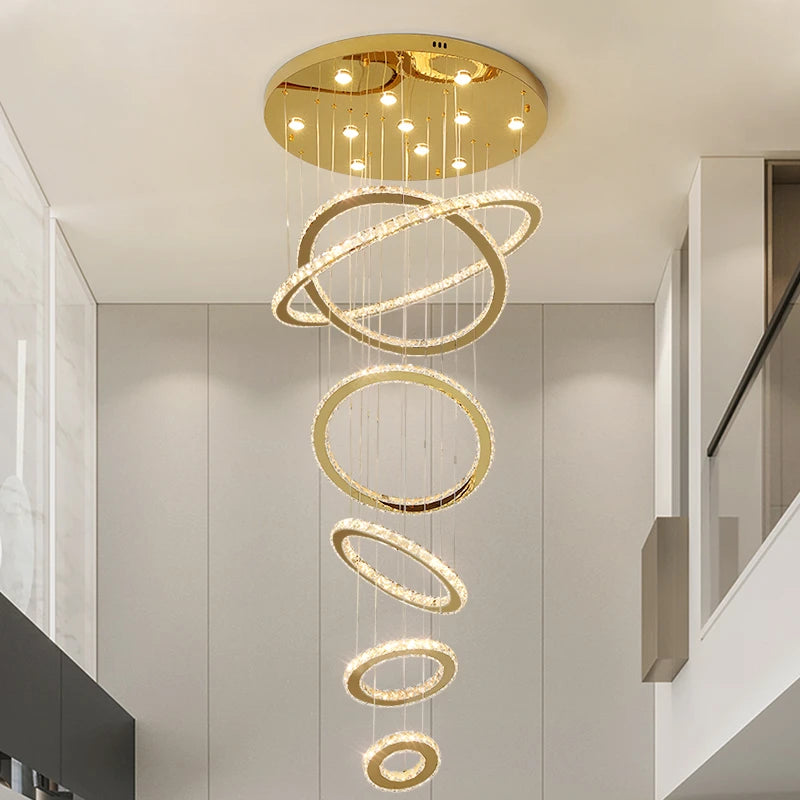 AM0051 · Modern Minimalist Stairwell Ring Composition Crystal Chandelier — AM0051, view 4