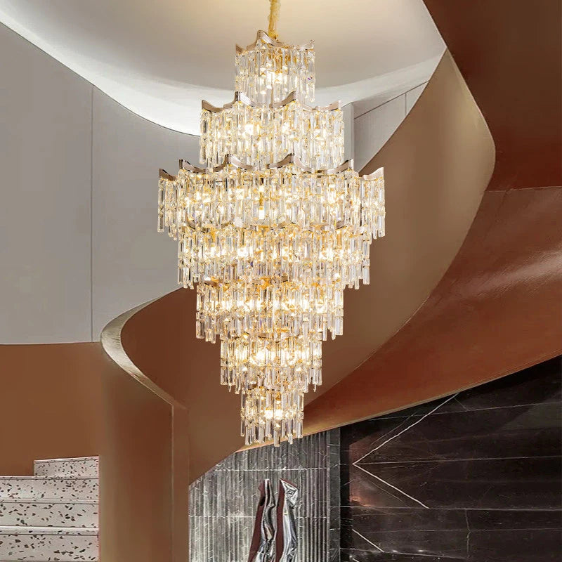 AM0015 · Minimalist Stairwell Extended-Drop Crystal Chandelier for Double-Height Spaces — AM0015, view 4