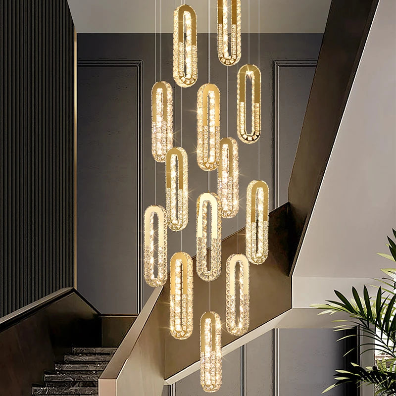 AM0102 · Modern Minimalist Stairwell Extended-Drop Crystal Chandelier — AM0102, view 4