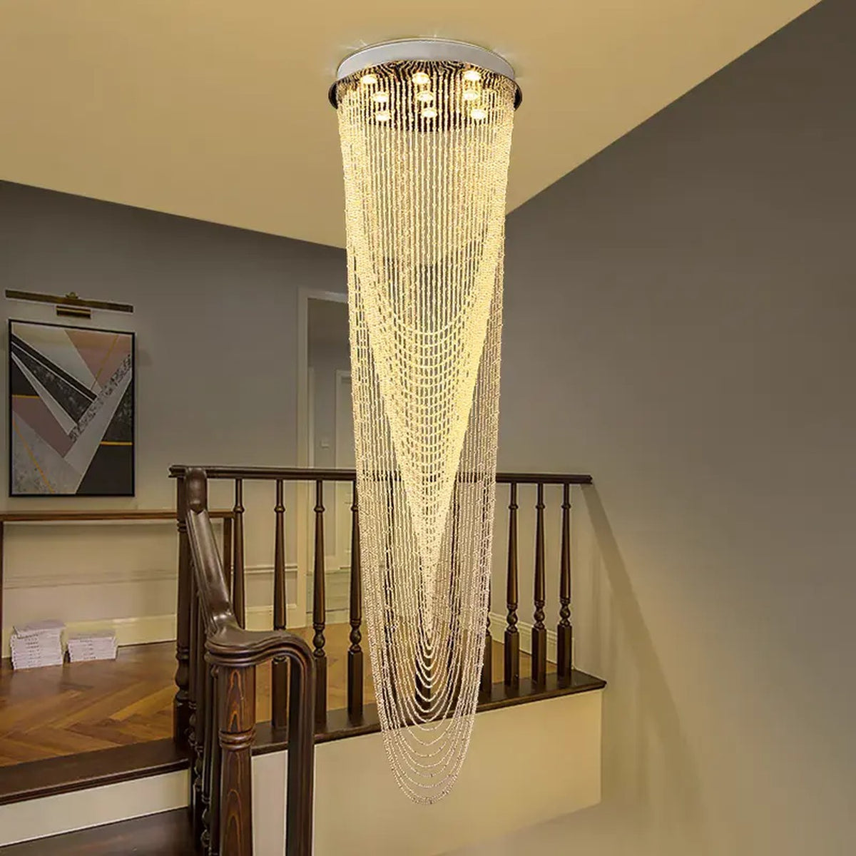 AM0552 — Minimalist Stairwell Crystal Chandelier for Living Rooms