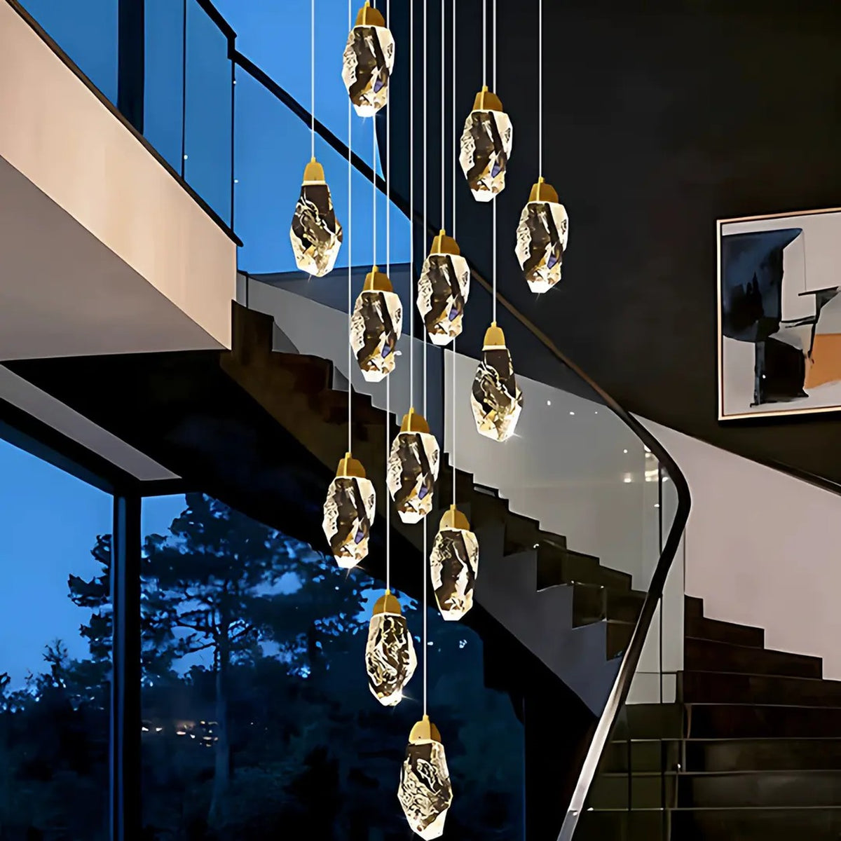 AM0539 — Minimalist Spiral Staircase Crystal Chandelier for Stairwells