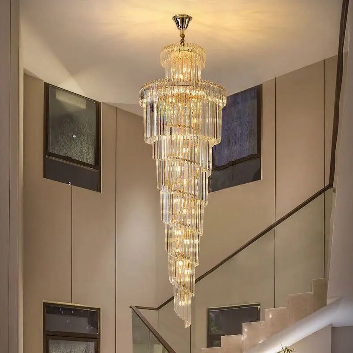 AM0636 — Minimalist Spiral Staircase Crystal Chandelier for Living Rooms