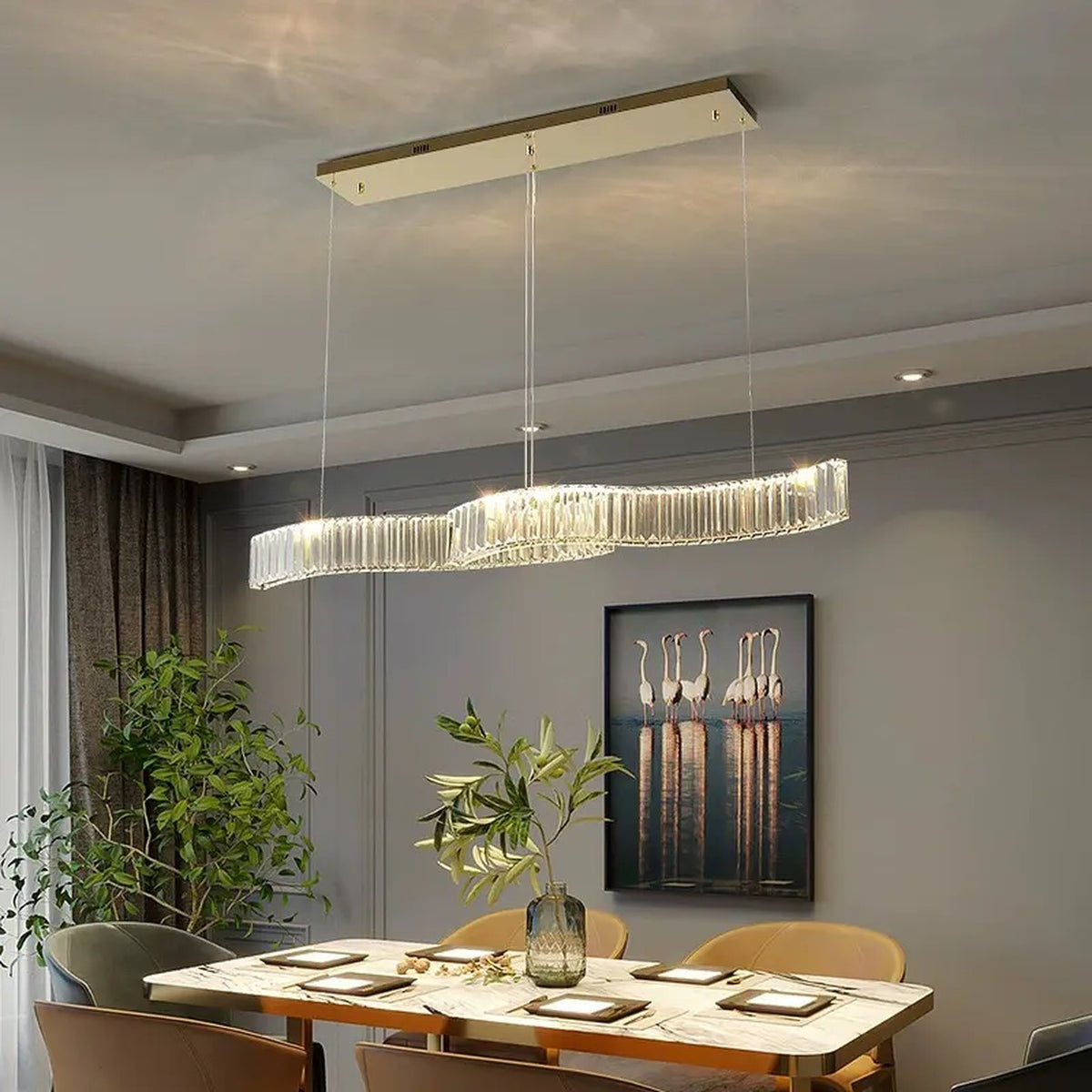 AM0531 — Postmodern Linear Crystal Chandelier for Dining Rooms
