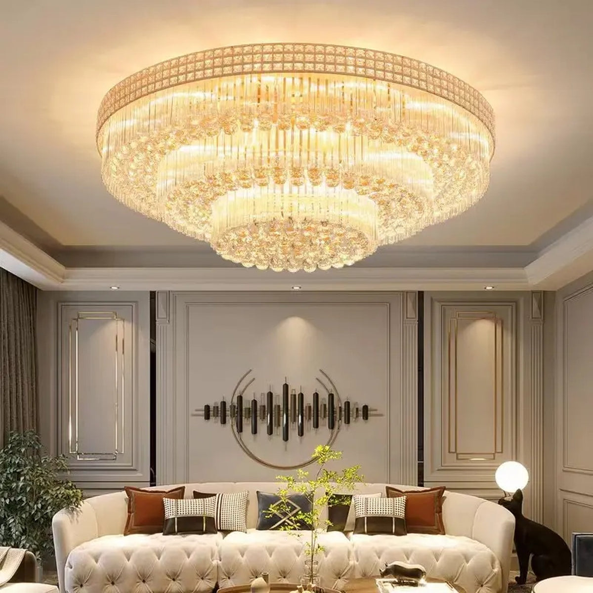 AM0532 — Grand Round Crystal Ceiling Light for Living Rooms