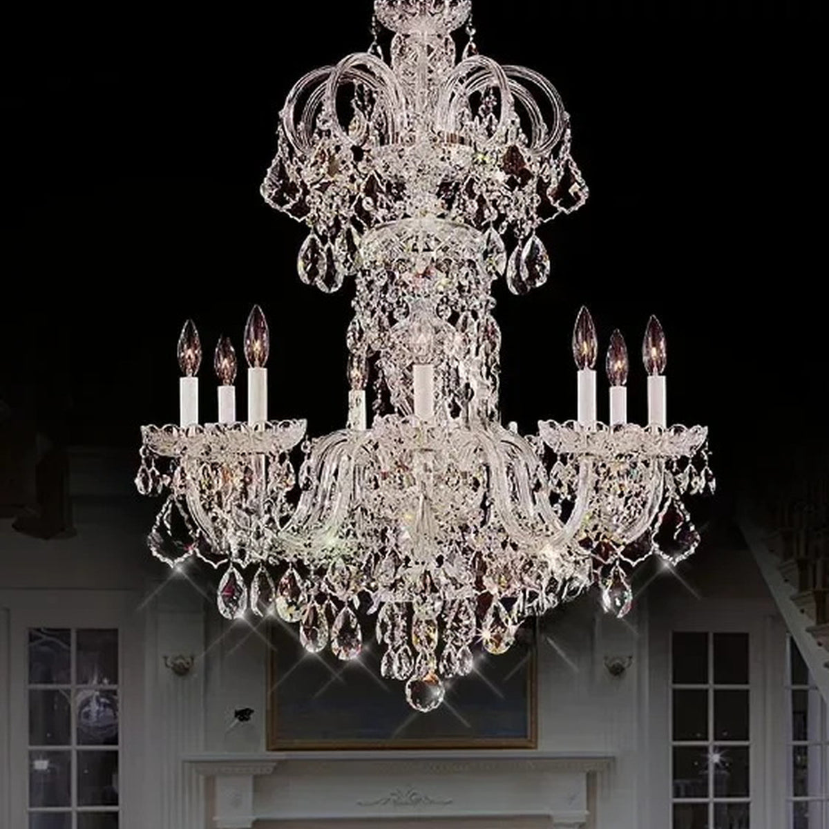 AM0771 — European Candle Crystal Chandelier for Duplex Spaces & Stairwells