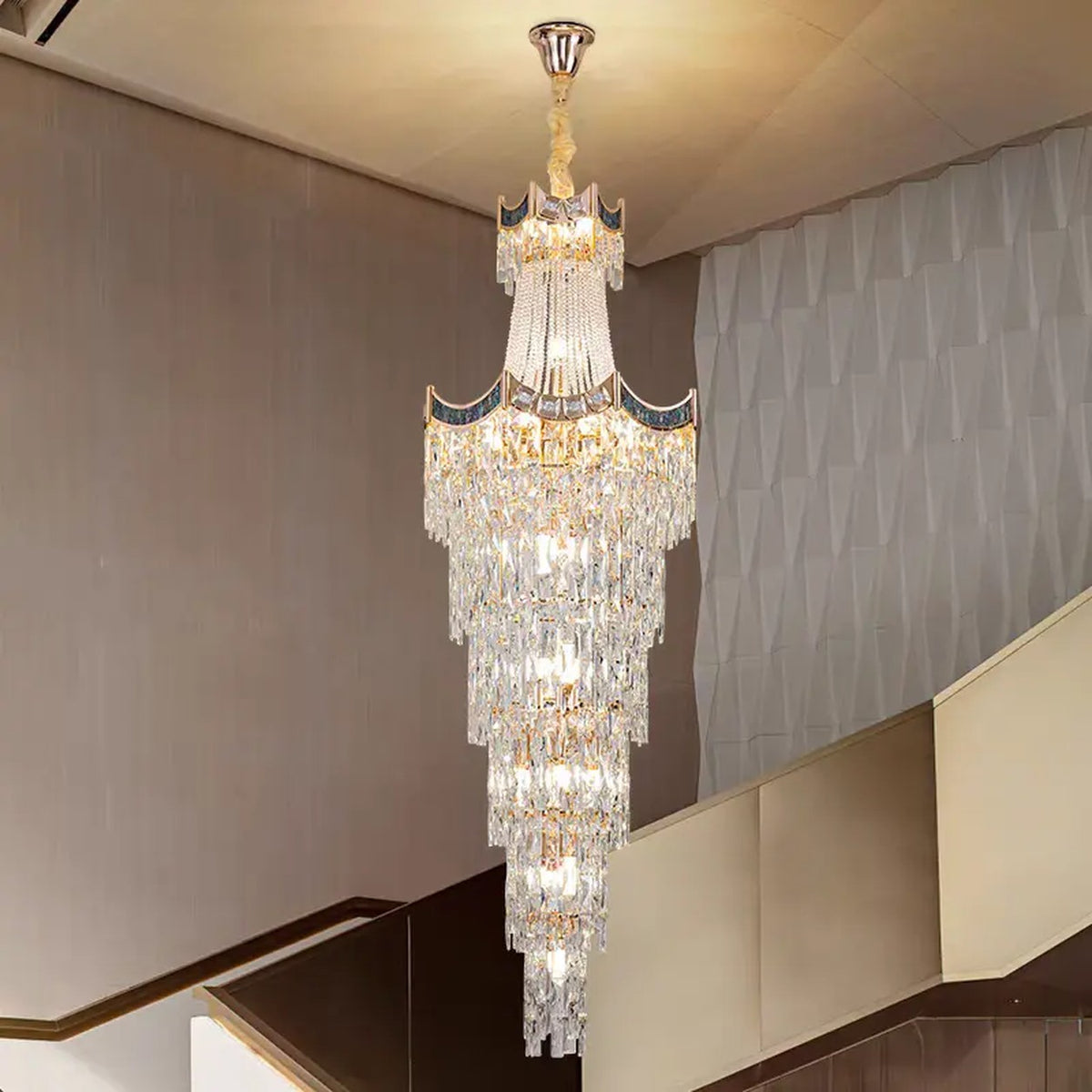 AM0557 — Light Luxury Stairwell Crystal Chandelier for Living Rooms