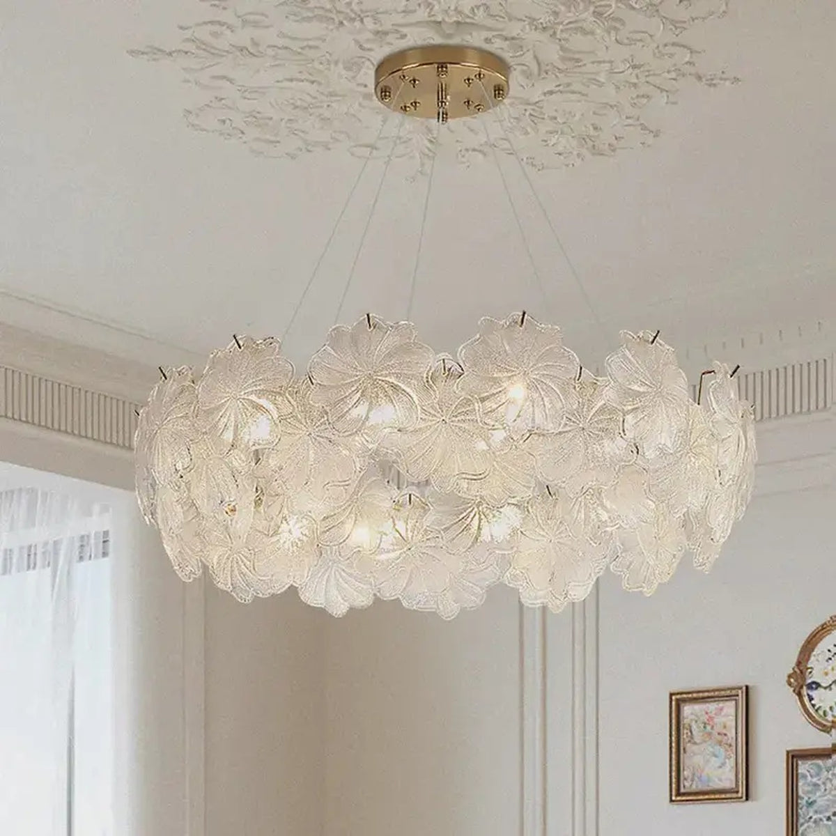 AM0568 — French Floral Glass Chandelier for Living Rooms