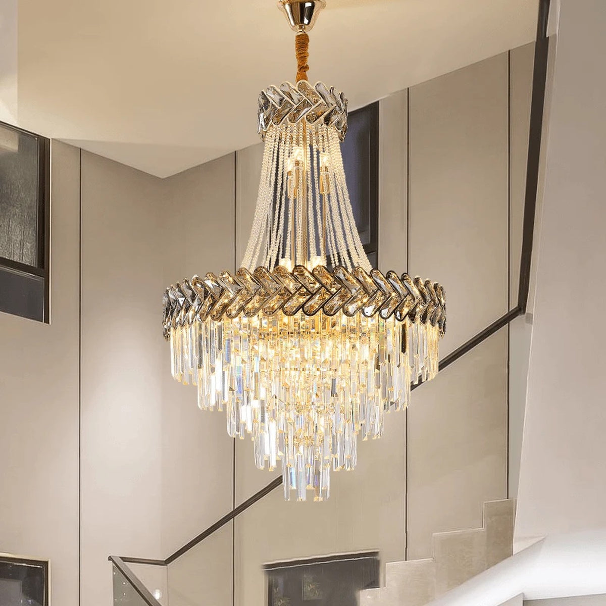 AM0696 — Light Luxury Stairwell Crystal Chandelier for Living Rooms