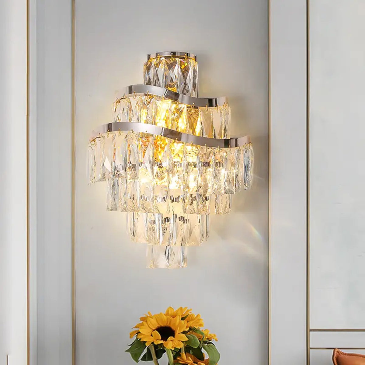 AM0482 — Postmodern Stairwell K9 Crystal Wall Light for Living Rooms