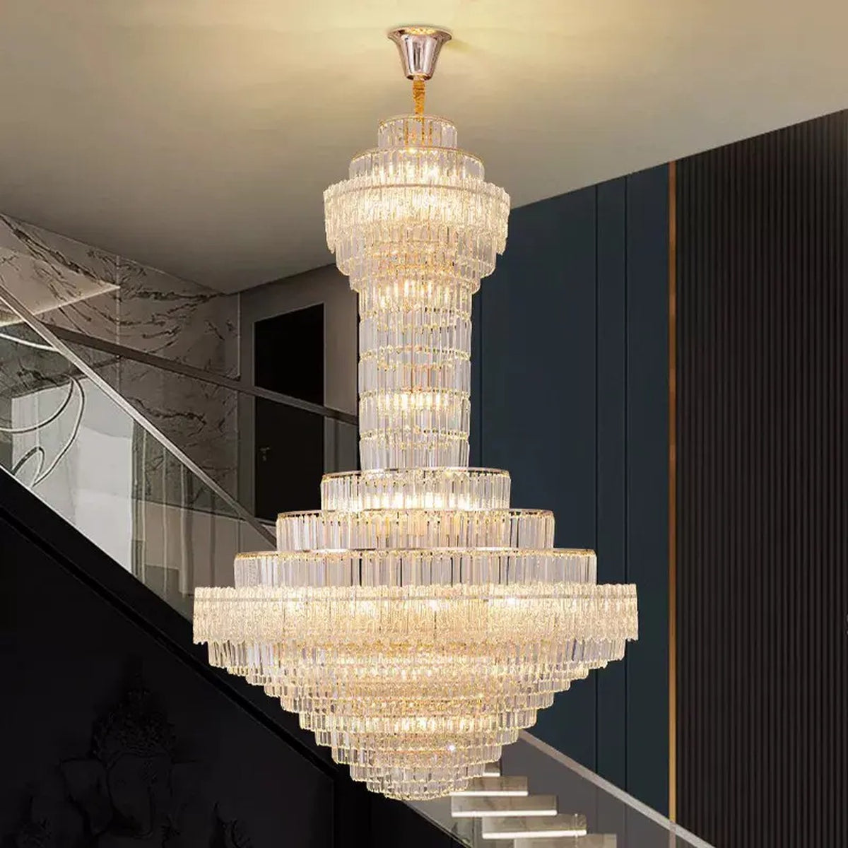 AM0564 — Light Luxury Linear Crystal Chandelier for Living Rooms