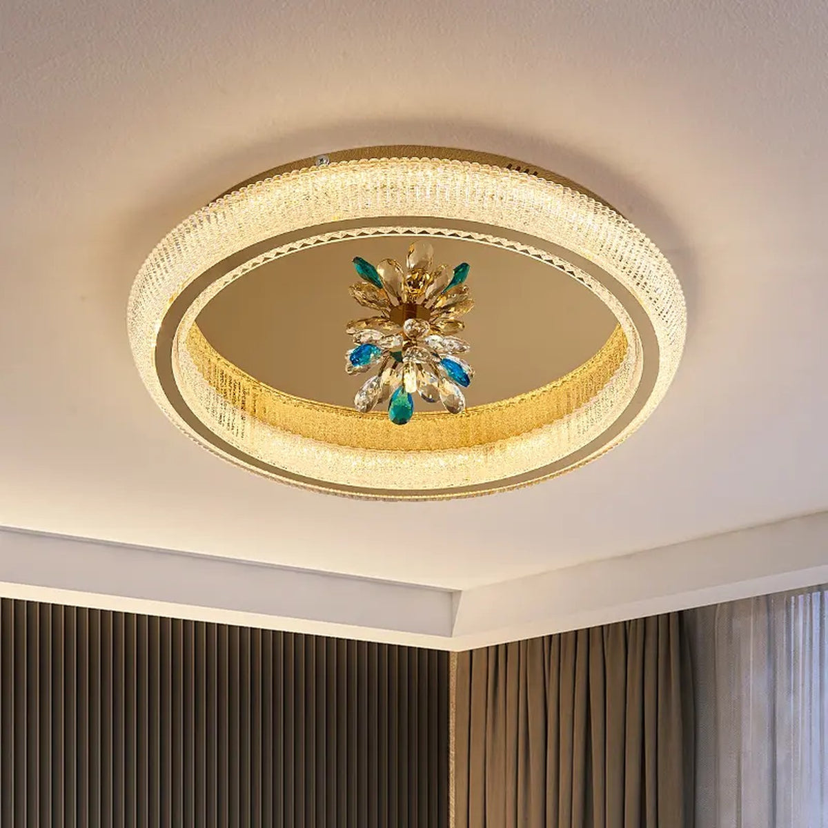 AM0468 — Luxury Round Crystal Ceiling Light for Bedrooms