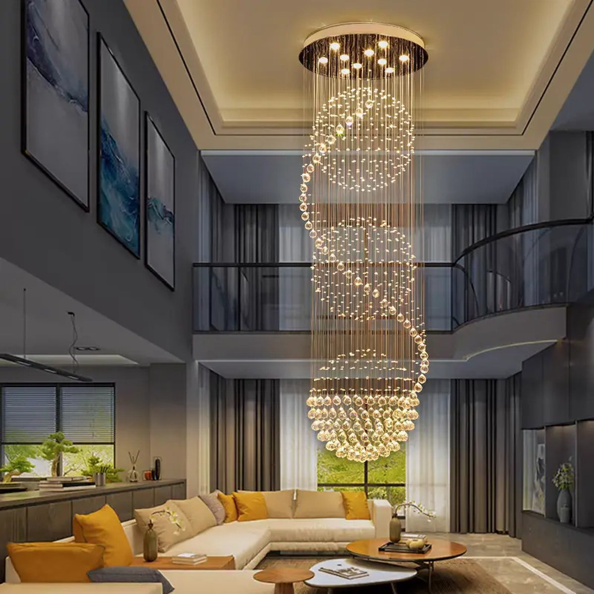 AM0525 — Modern Minimalist Stairwell Crystal Chandelier for Living Rooms