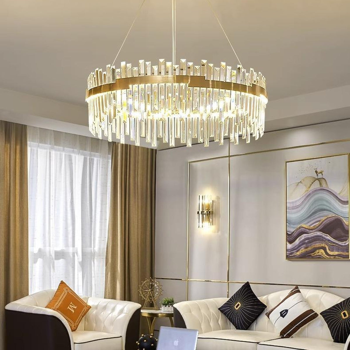 AM0571 — Modern Minimalist Round Crystal Chandelier for Living Rooms