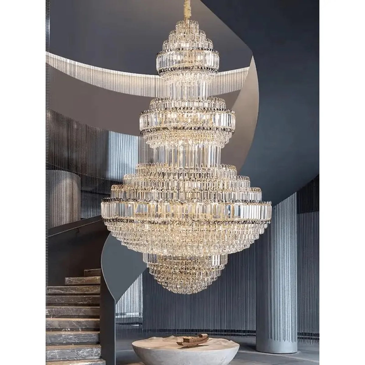 AM0627 — Light Luxury Spiral Staircase Crystal Chandelier for Living Rooms