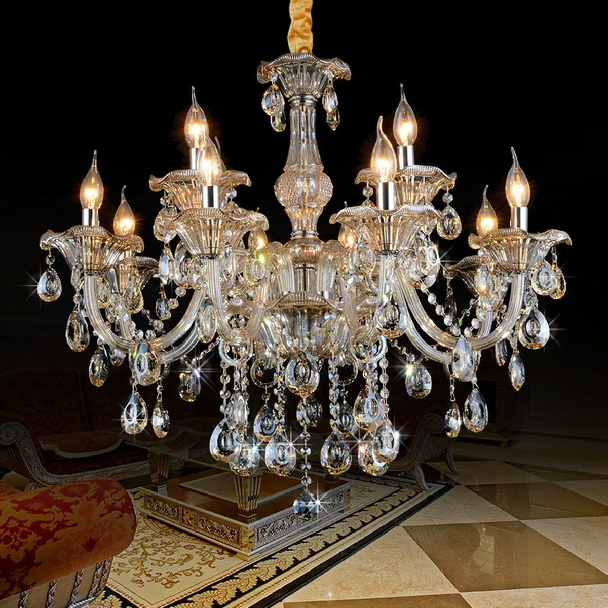 AM0778 — European Candle Crystal Chandelier for Retail Spaces & Gym Spaces