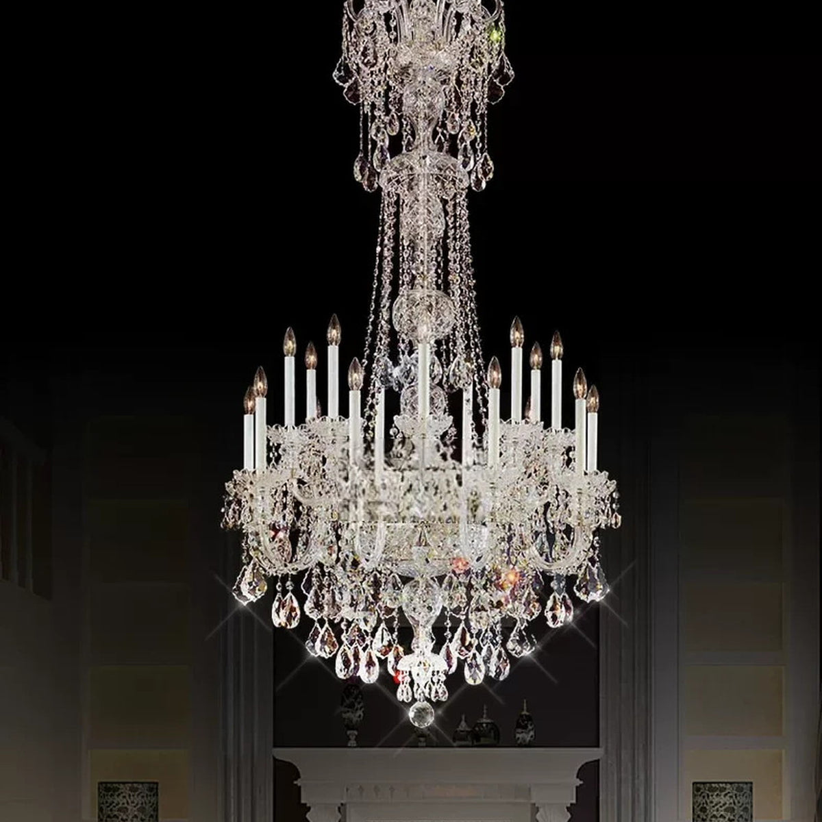 AM0771 — European Candle Crystal Chandelier for Duplex Spaces & Stairwells