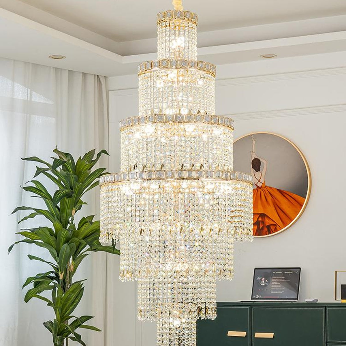 AM0609 — Postmodern Spiral Staircase Crystal Chandelier for Stairwells