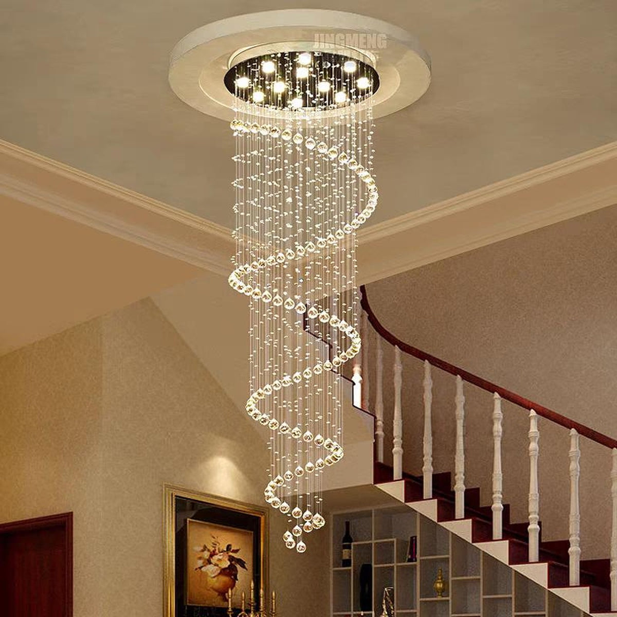 AM0496 — Spiral Staircase Crystal Chandelier for Stairwells