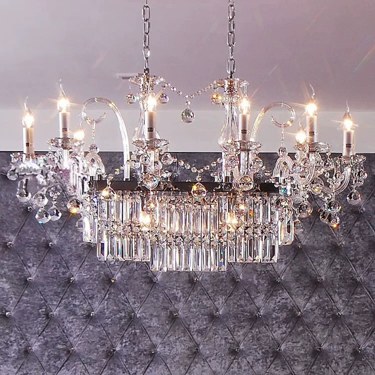 AM0769 — European Rectangular Crystal Chandelier for Dining Rooms & Entryways