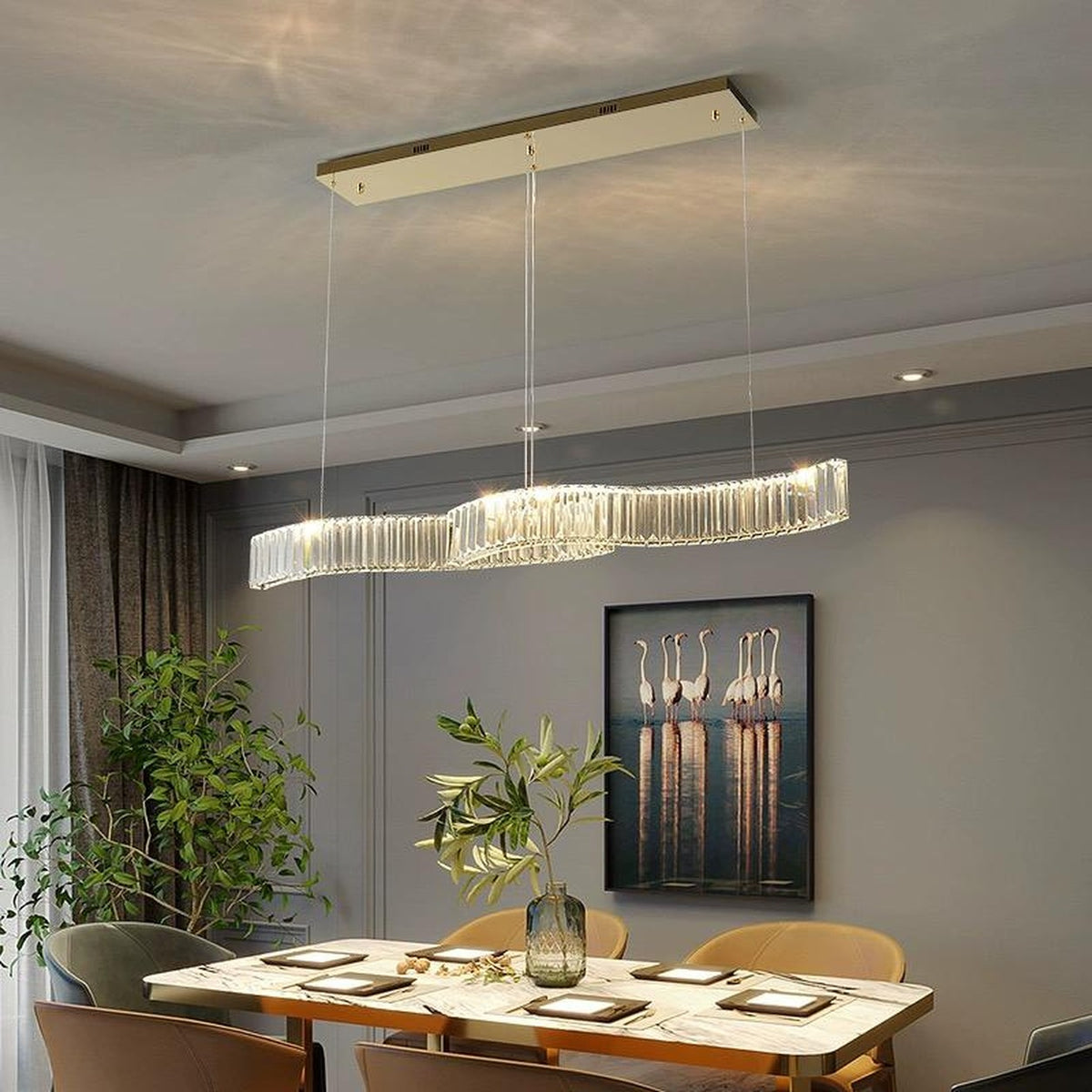 AM0531 — Postmodern Linear Crystal Chandelier for Dining Rooms