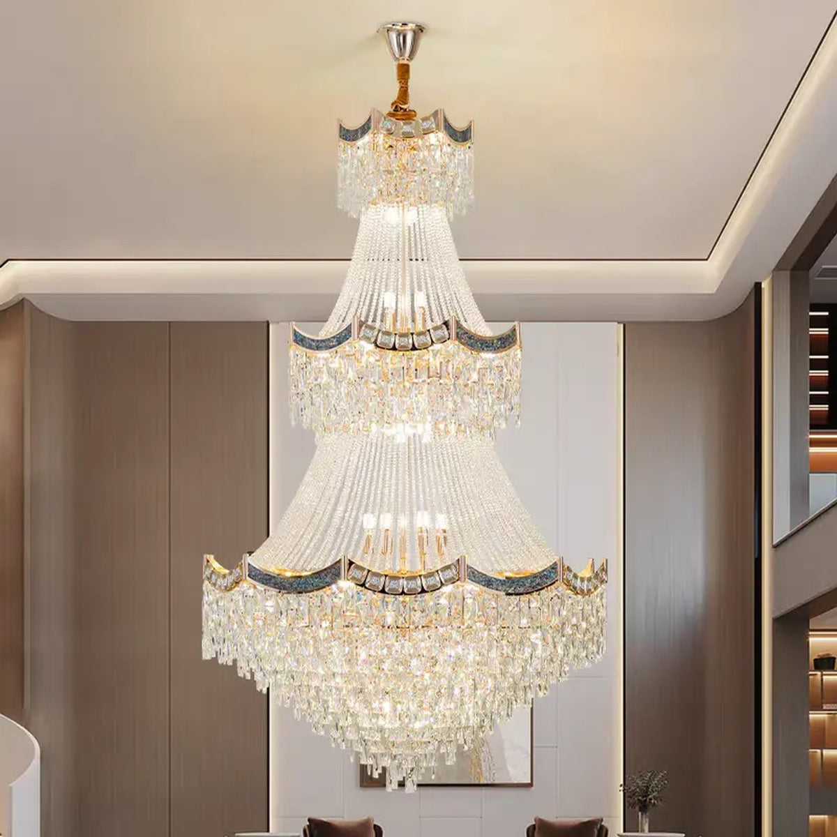 AM0642 — Light Luxury Spiral Staircase Crystal Chandelier for Living Rooms