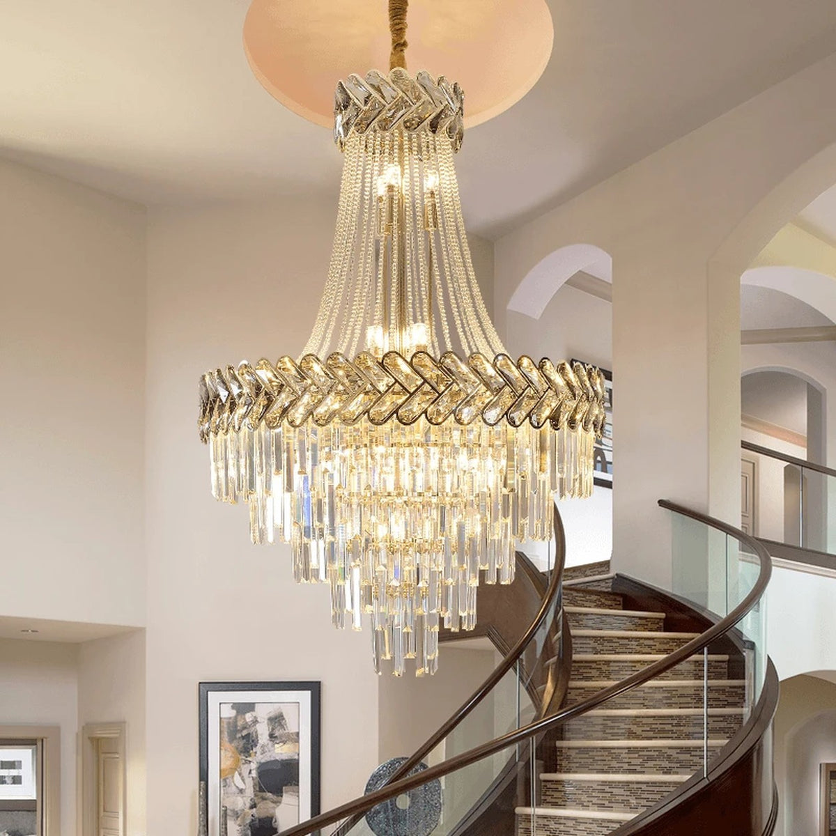 AM0696 — Light Luxury Stairwell Crystal Chandelier for Living Rooms
