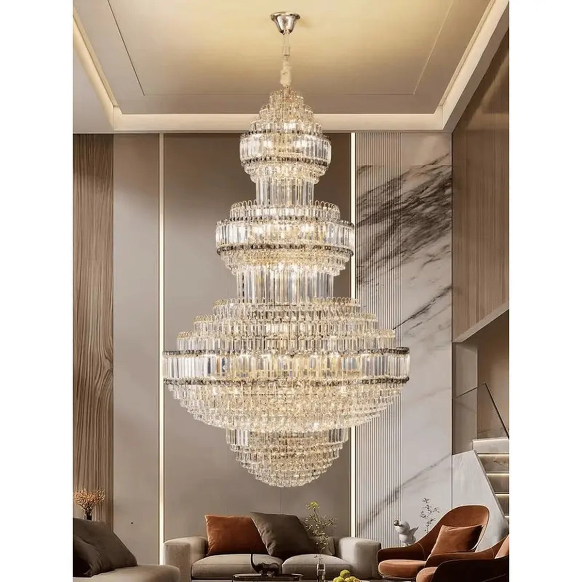 AM0627 — Light Luxury Spiral Staircase Crystal Chandelier for Living Rooms