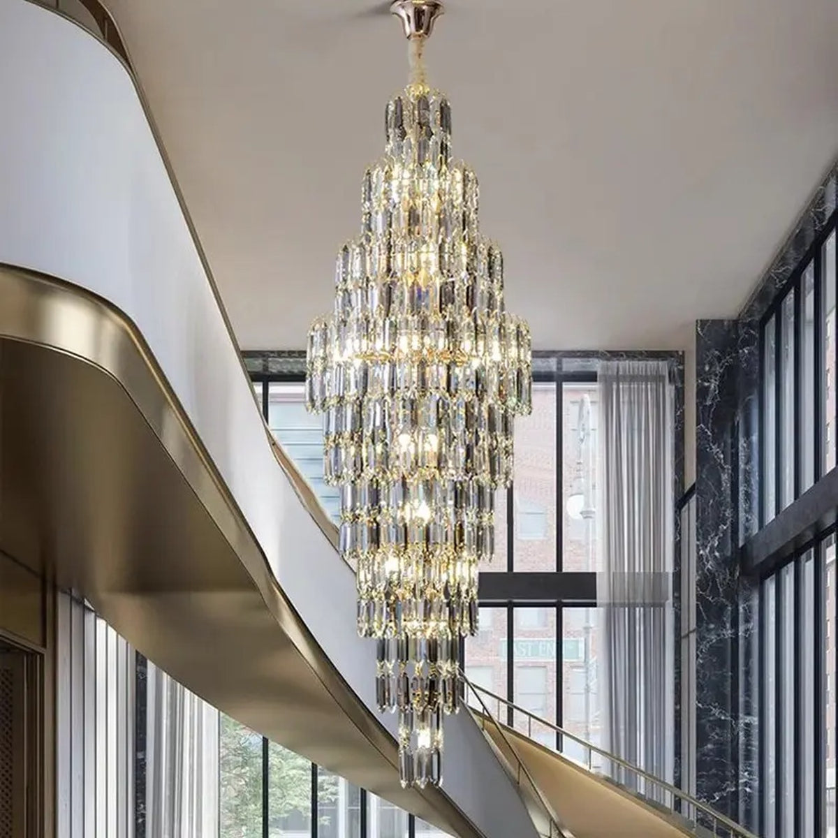 AM0701 — Minimalist Spiral Staircase Crystal Chandelier for Living Rooms