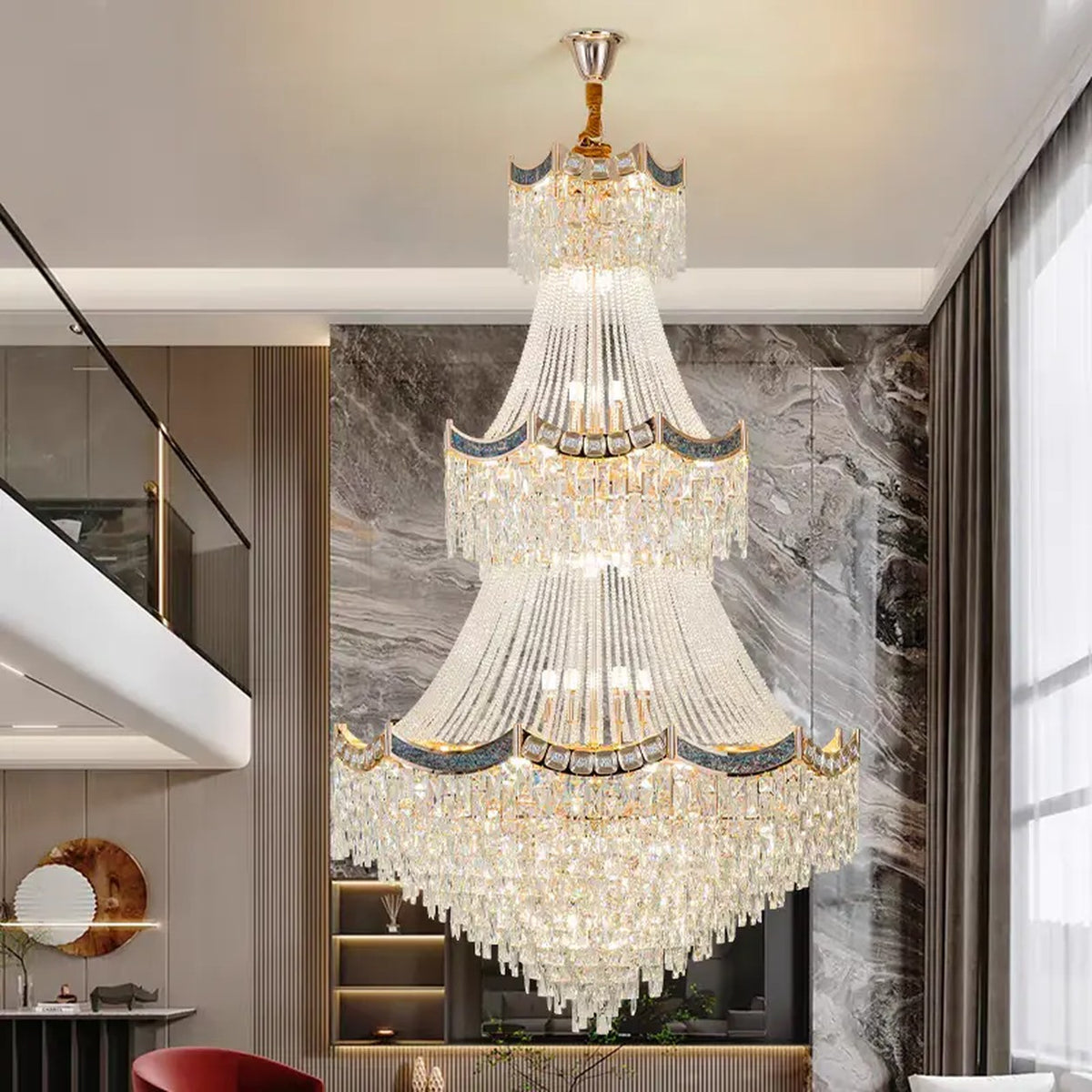 AM0642 — Light Luxury Spiral Staircase Crystal Chandelier for Living Rooms